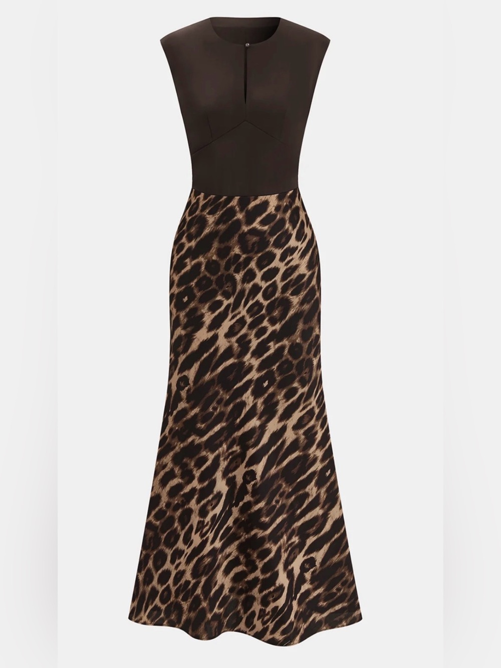 Commense Leopard-Print Maxi Dress in Brown and Tan
